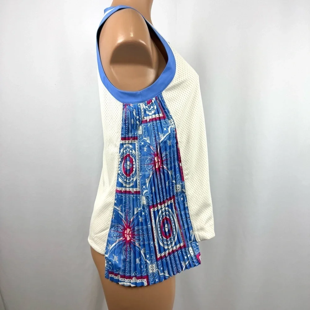 NWT Puma Superstition Women's Sz S Basketball Tank Top Pleated Sided Ivory /Blue